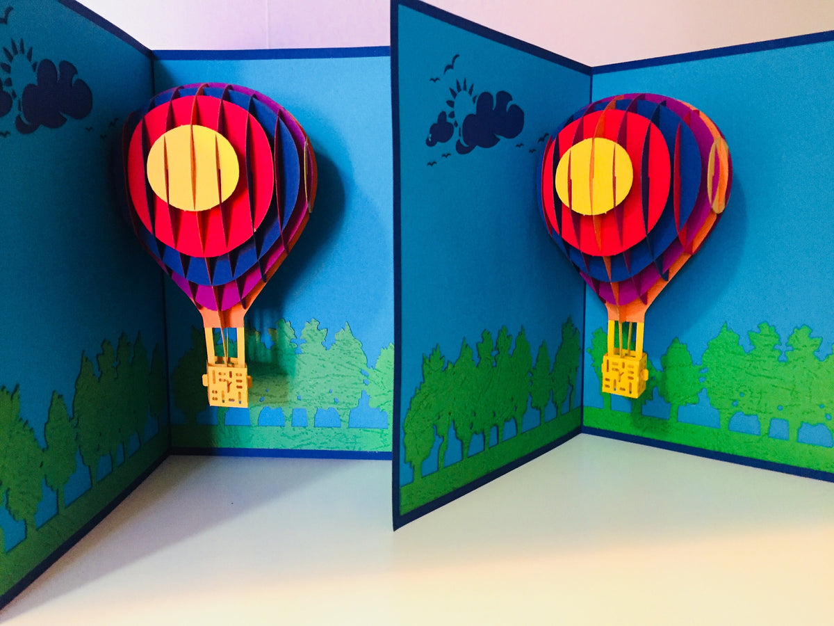 Stunning Hot Air Balloon in Blue Cover Origami Pop Cards 3D Pop Up Greeting Card Thank You Handmade Gift Thinking of You Blank Card for Happy Birthday Occasion Australiana Celebrate the Beauty and Happiness During Special Day Best Wishes Gift