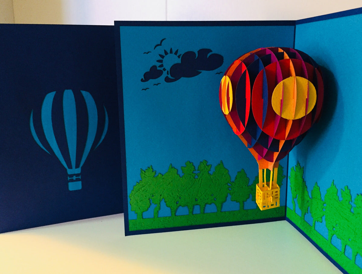 Stunning Hot Air Balloon in Blue Cover Origami Pop Cards 3D Pop Up Greeting Card Thank You Handmade Gift Thinking of You Blank Card for Happy Birthday Occasion Australiana Celebrate the Beauty and Happiness During Special Day Best Wishes Gift