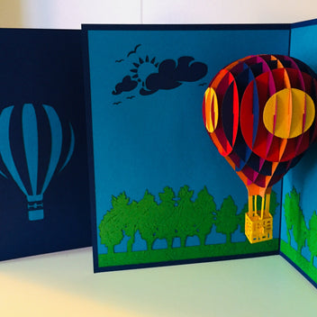 Stunning Hot Air Balloon in Blue Cover Origami Pop Cards 3D Pop Up Greeting Card Thank You Handmade Gift Thinking of You Blank Card for Happy Birthday Occasion Australiana Celebrate the Beauty and Happiness During Special Day Best Wishes Gift