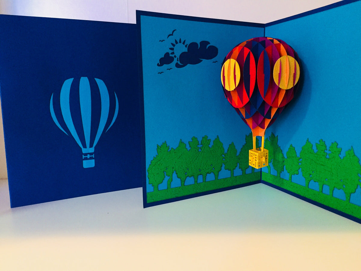 Stunning Hot Air Balloon in Blue Cover Origami Pop Cards 3D Pop Up Greeting Card Thank You Handmade Gift Thinking of You Blank Card for Happy Birthday Occasion Australiana Celebrate the Beauty and Happiness During Special Day Best Wishes Gift