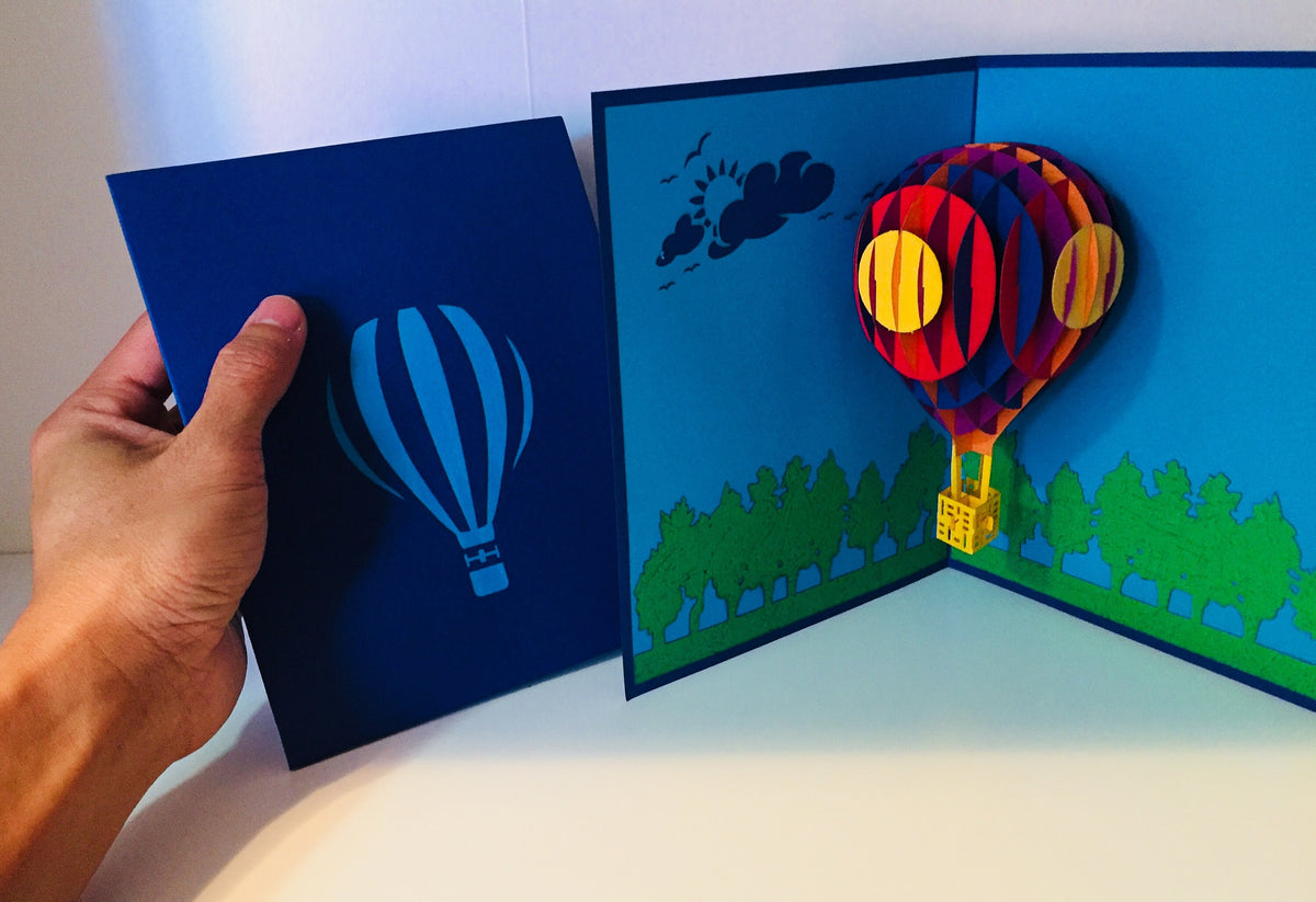 Stunning Hot Air Balloon in Blue Cover Origami Pop Cards 3D Pop Up Greeting Card Thank You Handmade Gift Thinking of You Blank Card for Happy Birthday Occasion Australiana Celebrate the Beauty and Happiness During Special Day Best Wishes Gift