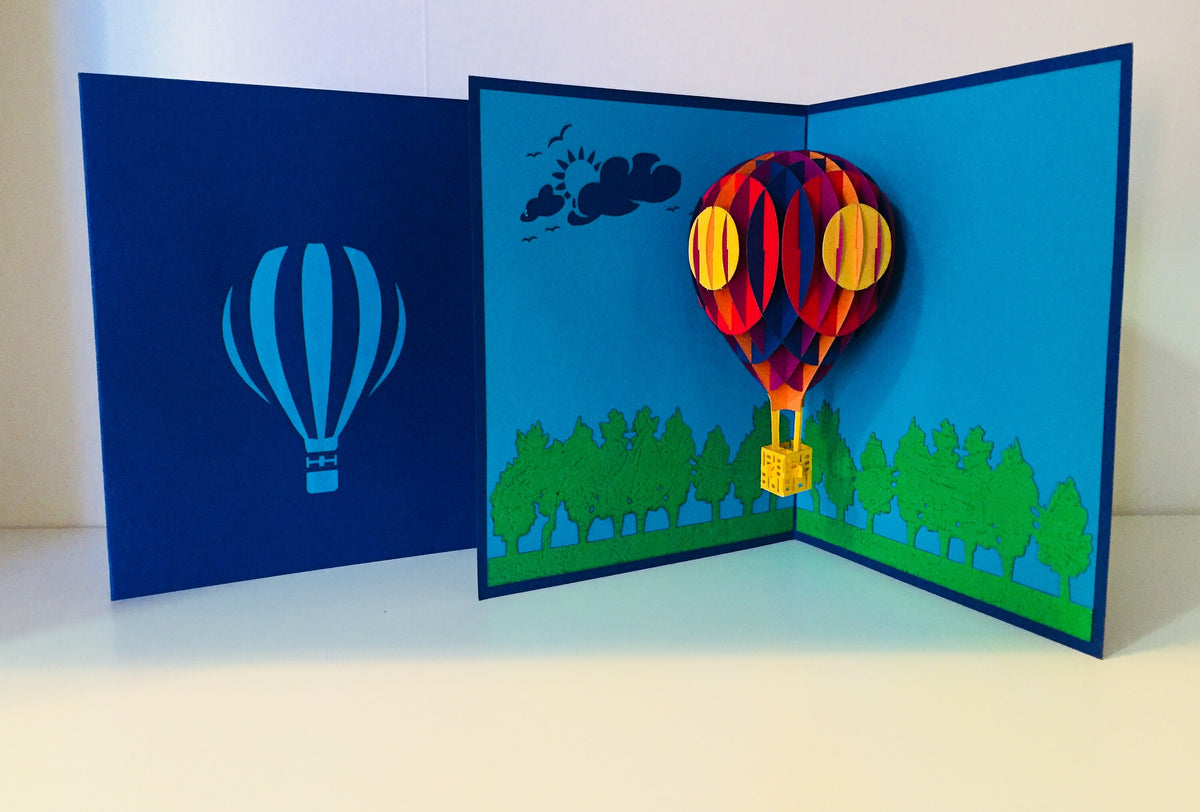 Stunning Hot Air Balloon in Blue Cover Origami Pop Cards 3D Pop Up Greeting Card Thank You Handmade Gift Thinking of You Blank Card for Happy Birthday Occasion Australiana Celebrate the Beauty and Happiness During Special Day Best Wishes Gift