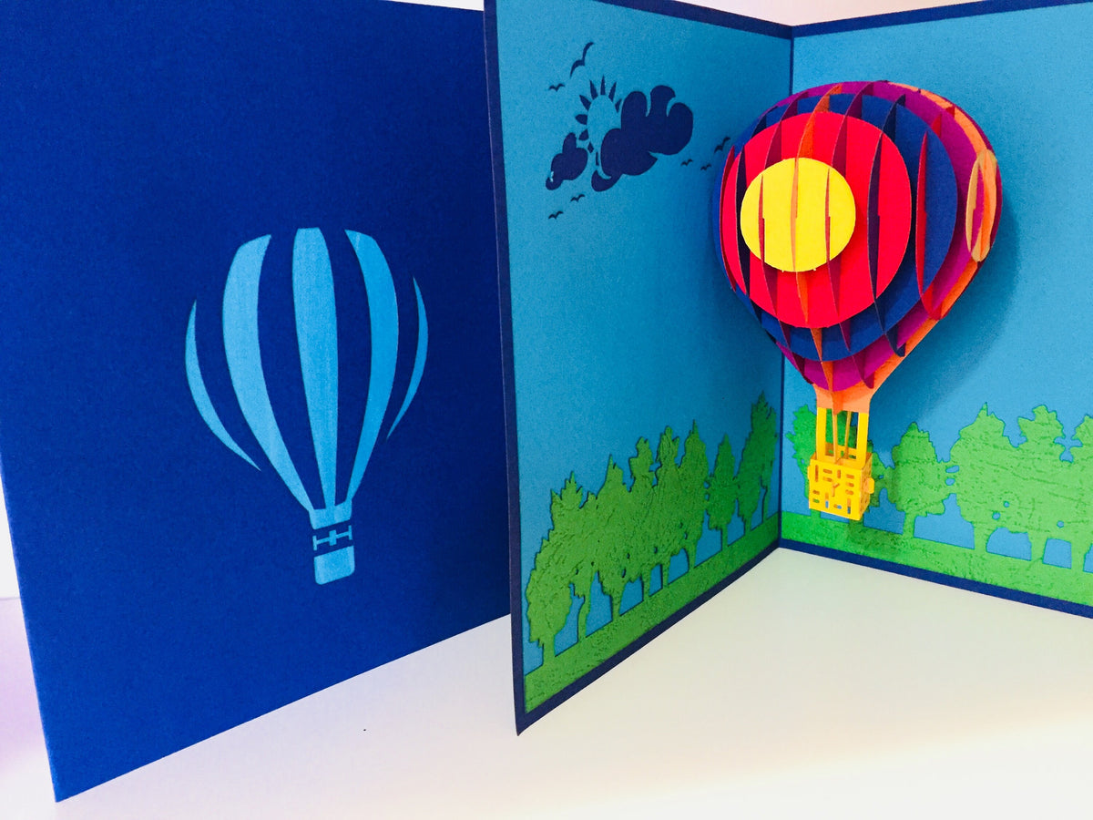 Stunning Hot Air Balloon in Blue Cover Origami Pop Cards 3D Pop Up Greeting Card Thank You Handmade Gift Thinking of You Blank Card for Happy Birthday Occasion Australiana Celebrate the Beauty and Happiness During Special Day Best Wishes Gift