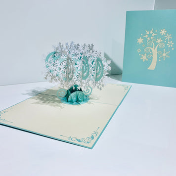 Metallic Snowflake Tree in White & Turquoise Origami Pop Cards 3D Pop Up Greeting Card Merry Christmas Thank You Handmade Best Wishes Blank Card Gift Happy Holidays Celebrate the Special Day