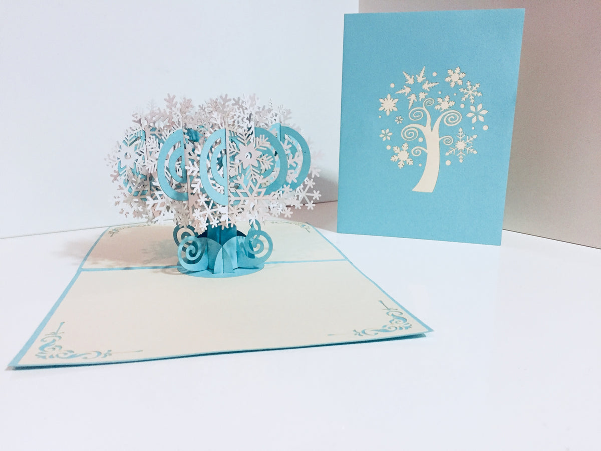 Stunning Snowflake Tree in White & Turquoise Origami Pop Cards 3D Pop Up Greeting Card Merry Christmas Thank You Handmade Best Wishes Blank Card Gift Happy Holidays Celebrate the Special Day