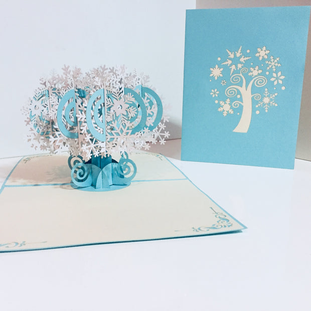 Stunning Snowflake Tree in White & Turquoise Origami Pop Cards 3D Pop Up Greeting Card Merry Christmas Thank You Handmade Best Wishes Blank Card Gift Happy Holidays Celebrate the Special Day