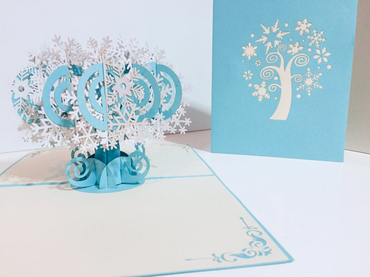Stunning Snowflake Tree in White & Turquoise Origami Pop Cards 3D Pop Up Greeting Card Merry Christmas Thank You Handmade Best Wishes Blank Card Gift Happy Holidays Celebrate the Special Day