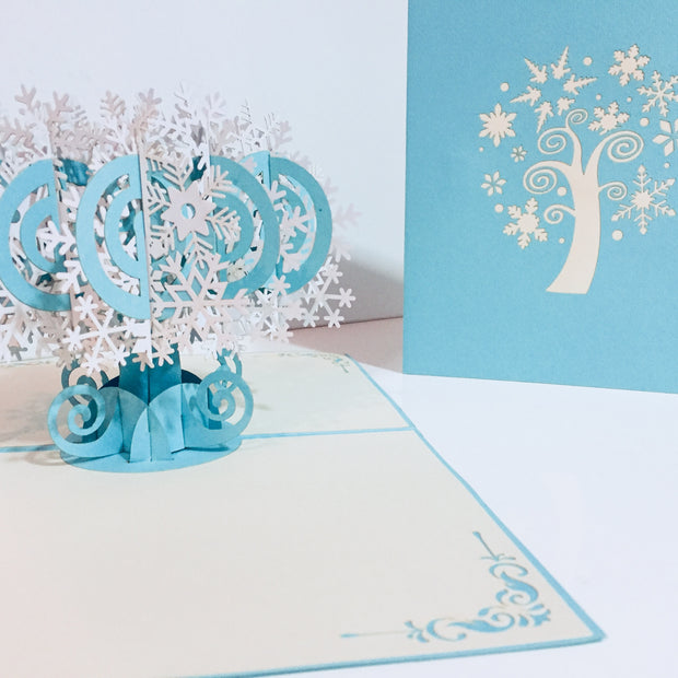 Stunning Snowflake Tree in White & Turquoise Origami Pop Cards 3D Pop Up Greeting Card Merry Christmas Thank You Handmade Best Wishes Blank Card Gift Happy Holidays Celebrate the Special Day