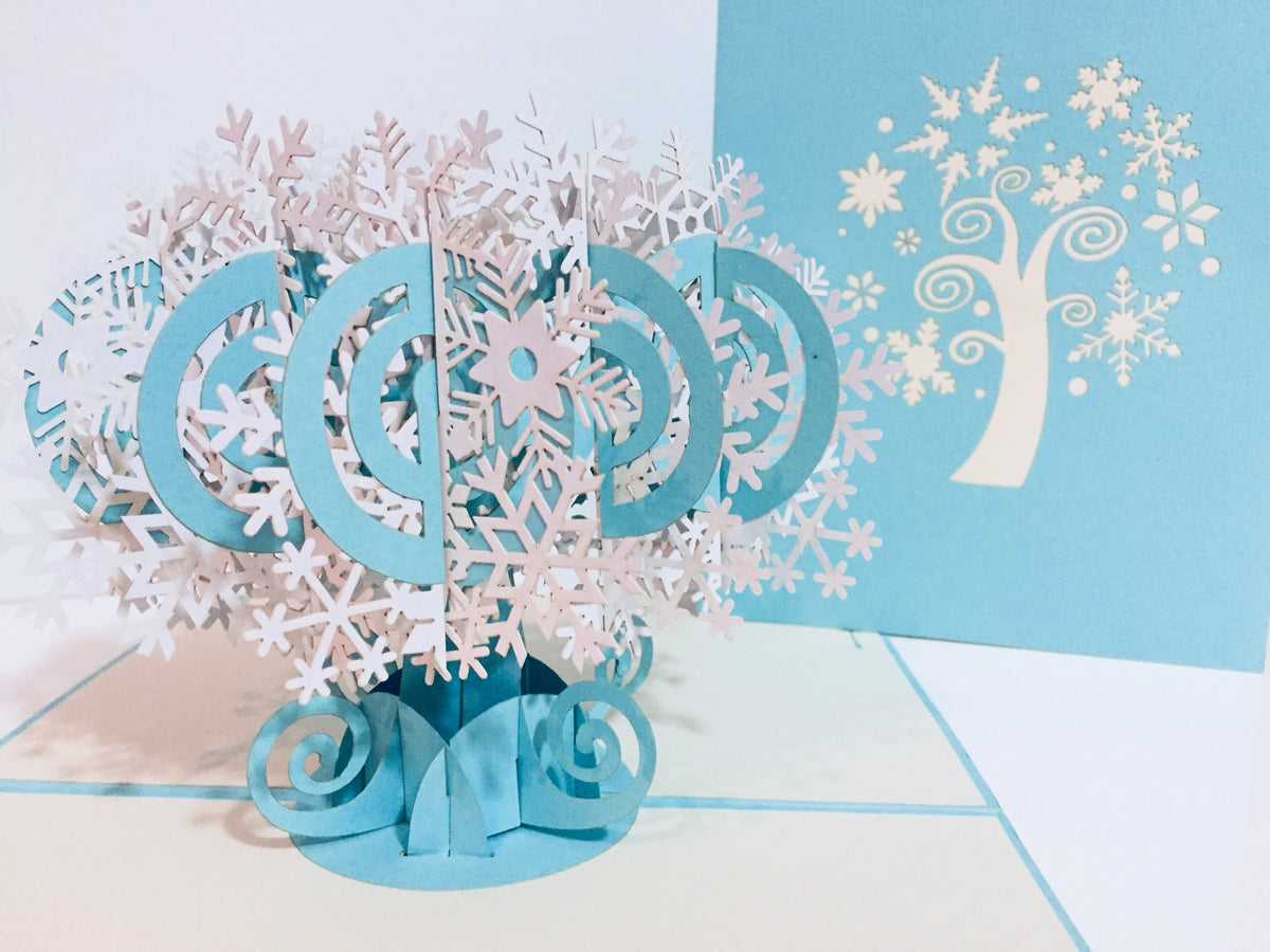 Stunning Snowflake Tree in White & Turquoise Origami Pop Cards 3D Pop Up Greeting Card Merry Christmas Thank You Handmade Best Wishes Blank Card Gift Happy Holidays Celebrate the Special Day