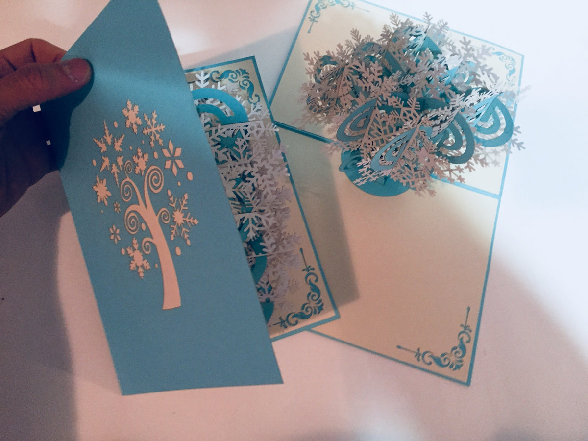 Stunning Snowflake Tree in White & Turquoise Origami Pop Cards 3D Pop Up Greeting Card Merry Christmas Thank You Handmade Best Wishes Blank Card Gift Happy Holidays Celebrate the Special Day