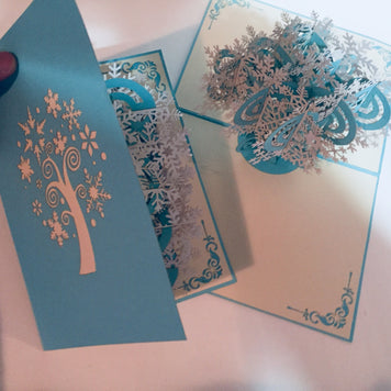 Stunning Snowflake Tree in White & Turquoise Origami Pop Cards 3D Pop Up Greeting Card Merry Christmas Thank You Handmade Best Wishes Blank Card Gift Happy Holidays Celebrate the Special Day