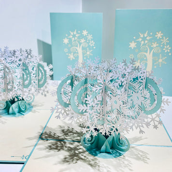 Metallic Snowflake Tree in White & Turquoise Origami Pop Cards 3D Pop Up Greeting Card Merry Christmas Thank You Handmade Best Wishes Blank Card Gift Happy Holidays Celebrate the Special Day
