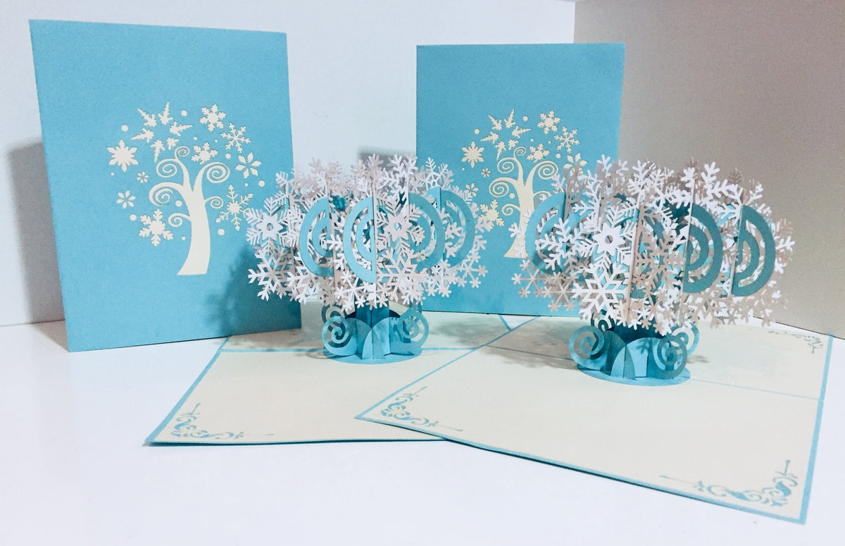 Stunning Snowflake Tree in White & Turquoise Origami Pop Cards 3D Pop Up Greeting Card Merry Christmas Thank You Handmade Best Wishes Blank Card Gift Happy Holidays Celebrate the Special Day