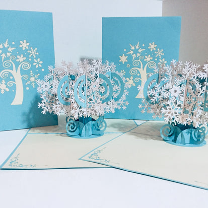 Stunning Snowflake Tree in White & Turquoise Origami Pop Cards 3D Pop Up Greeting Card Merry Christmas Thank You Handmade Best Wishes Blank Card Gift Happy Holidays Celebrate the Special Day