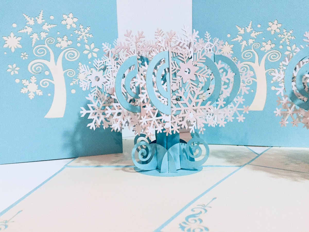 Stunning Snowflake Tree in White & Turquoise Origami Pop Cards 3D Pop Up Greeting Card Merry Christmas Thank You Handmade Best Wishes Blank Card Gift Happy Holidays Celebrate the Special Day