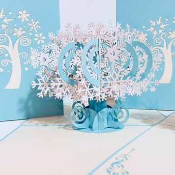 Stunning Snowflake Tree in White & Turquoise Origami Pop Cards 3D Pop Up Greeting Card Merry Christmas Thank You Handmade Best Wishes Blank Card Gift Happy Holidays Celebrate the Special Day