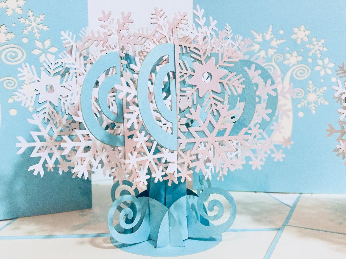 Stunning Snowflake Tree in White & Turquoise Origami Pop Cards 3D Pop Up Greeting Card Merry Christmas Thank You Handmade Best Wishes Blank Card Gift Happy Holidays Celebrate the Special Day