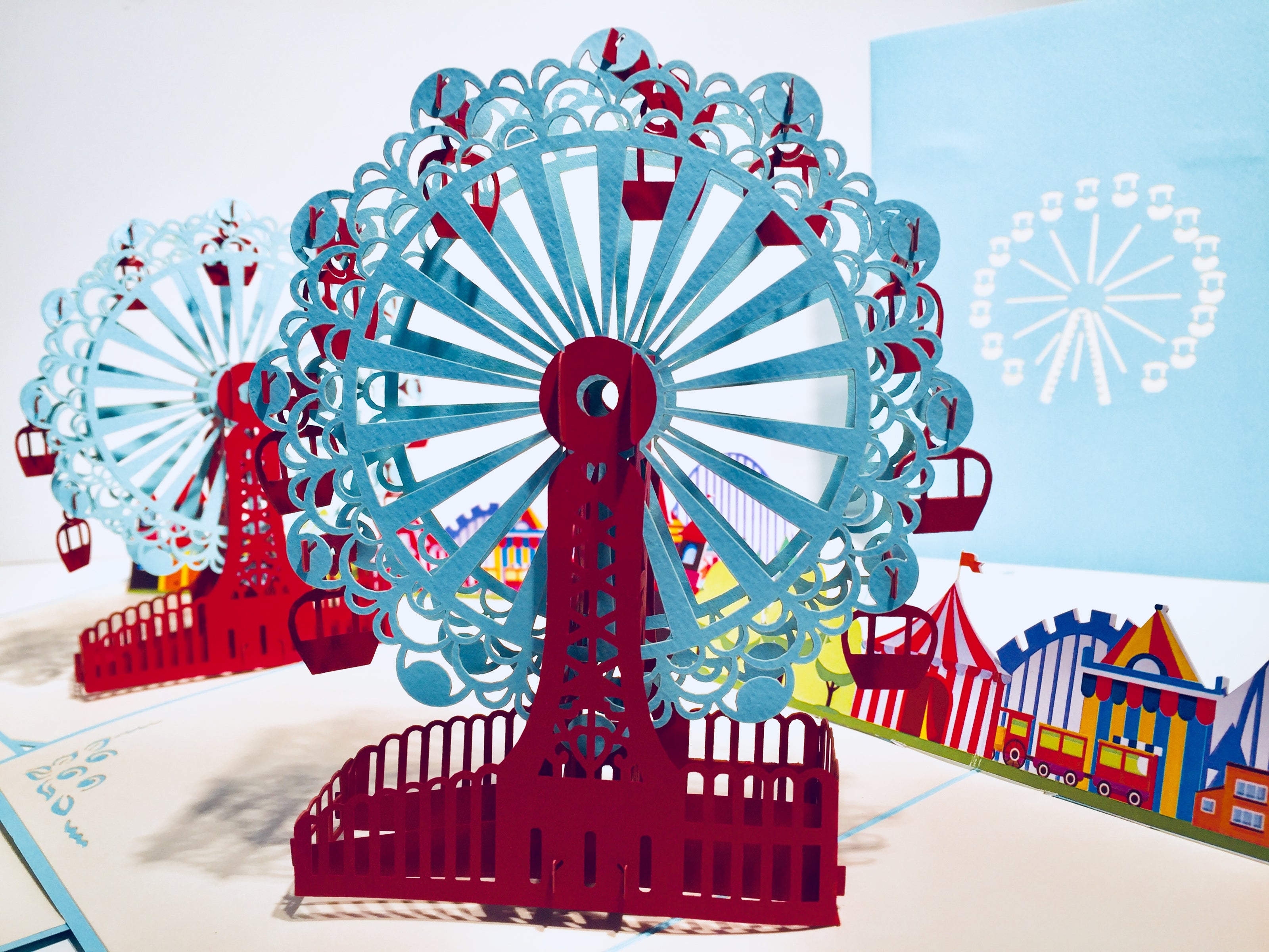 Stunning Turquoise Ferris Wheel & Showground Origami Pop Cards 3D Pop Up Greeting Card Happy Birthday Thank You Handmade Gift Thinking of You Blank Card for Any Occasion Happy Mother's Day Happy Father's Celebrate the Beauty of Architecture