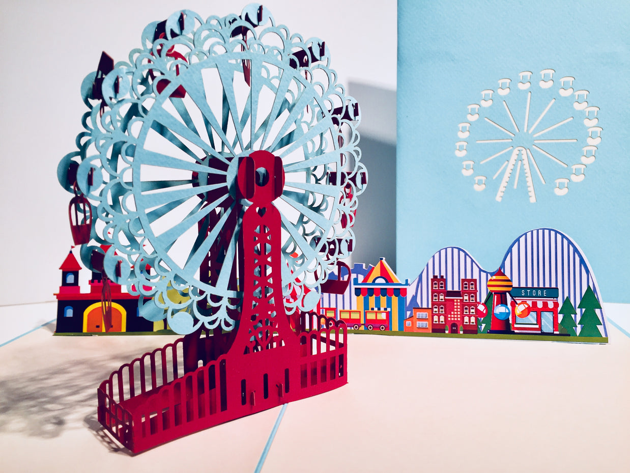 Stunning Turquoise Ferris Wheel & Showground Origami Pop Cards 3D Pop Up Greeting Card Happy Birthday Thank You Handmade Gift Thinking of You Blank Card for Any Occasion Happy Mother's Day Happy Father's Celebrate the Beauty of Architecture