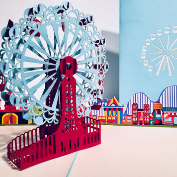 Stunning Turquoise Ferris Wheel & Showground Origami Pop Cards 3D Pop Up Greeting Card Happy Birthday Thank You Handmade Gift Thinking of You Blank Card for Any Occasion Happy Mother's Day Happy Father's Celebrate the Beauty of Architecture