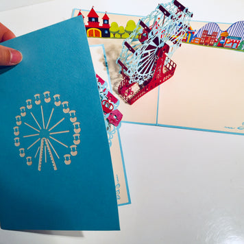 Stunning Turquoise Ferris Wheel & Showground Origami Pop Cards 3D Pop Up Greeting Card Happy Birthday Thank You Handmade Gift Thinking of You Blank Card for Any Occasion Happy Mother's Day Happy Father's Celebrate the Beauty of Architecture