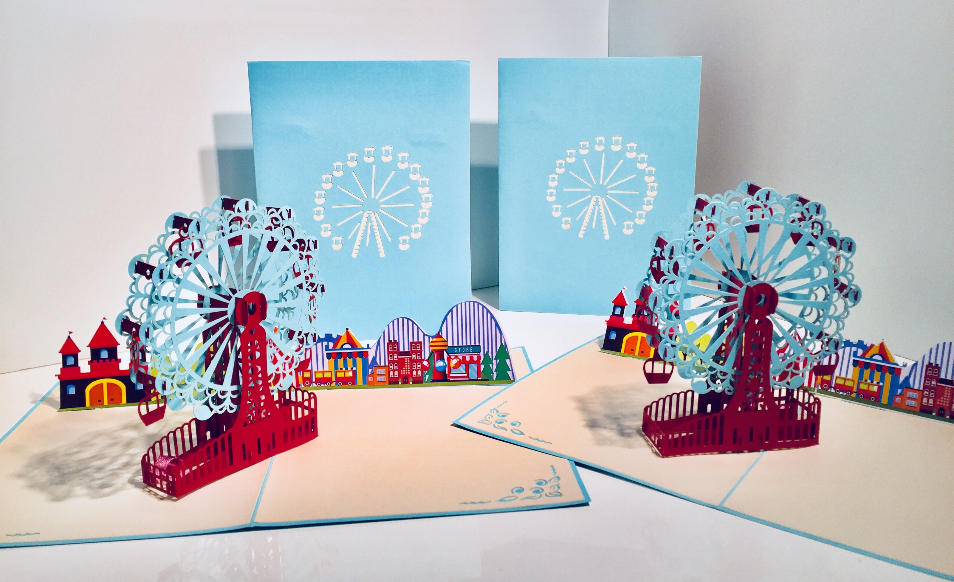 Stunning Turquoise Ferris Wheel & Showground Origami Pop Cards 3D Pop Up Greeting Card Happy Birthday Thank You Handmade Gift Thinking of You Blank Card for Any Occasion Happy Mother's Day Happy Father's Celebrate the Beauty of Architecture