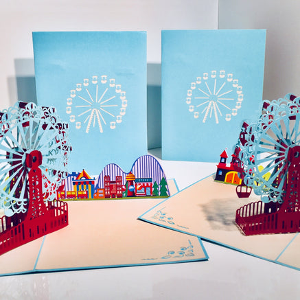 Stunning Turquoise Ferris Wheel & Showground Origami Pop Cards 3D Pop Up Greeting Card Happy Birthday Thank You Handmade Gift Thinking of You Blank Card for Any Occasion Happy Mother's Day Happy Father's Celebrate the Beauty of Architecture