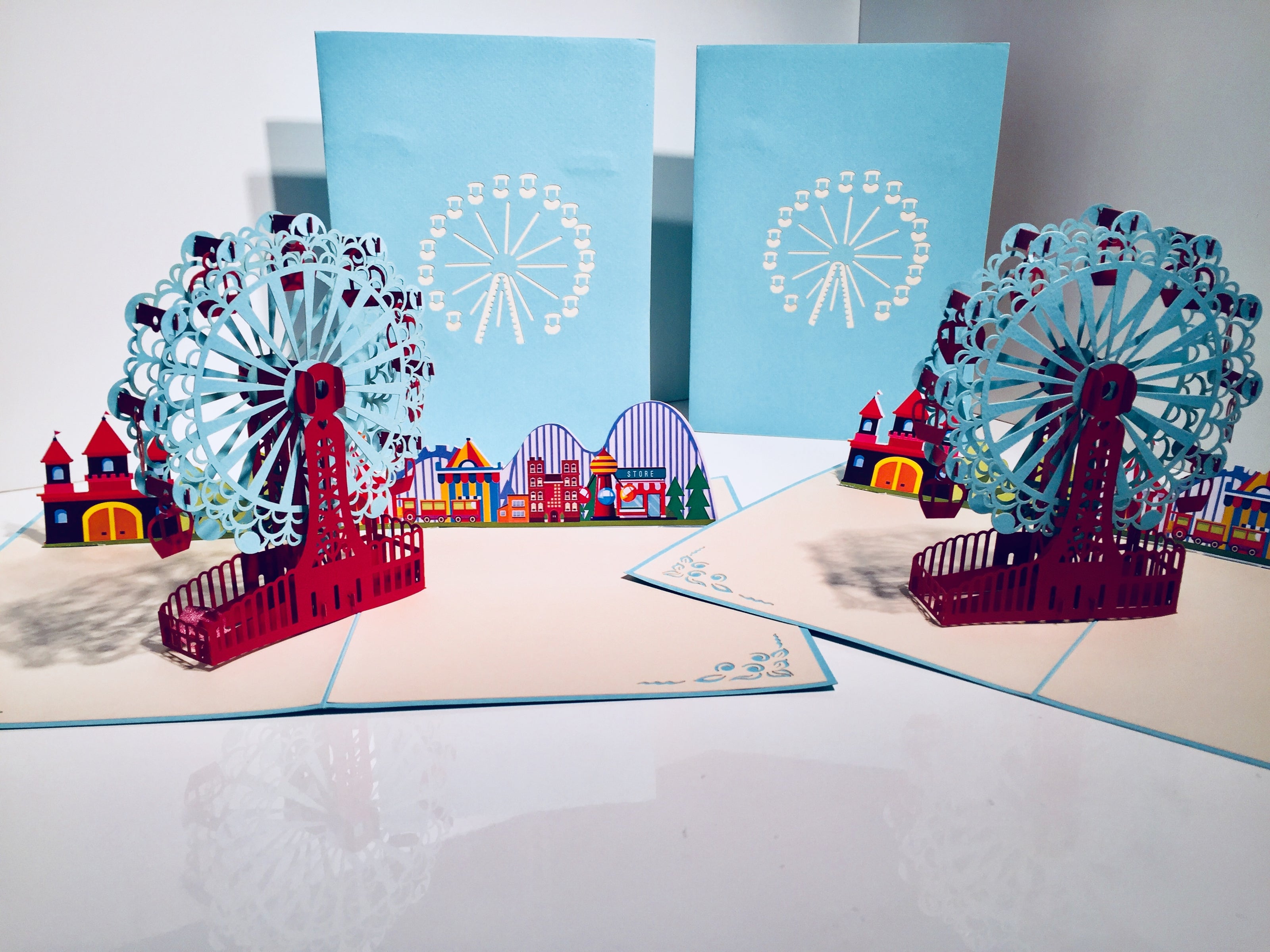Stunning Turquoise Ferris Wheel & Showground Origami Pop Cards 3D Pop Up Greeting Card Happy Birthday Thank You Handmade Gift Thinking of You Blank Card for Any Occasion Happy Mother's Day Happy Father's Celebrate the Beauty of Architecture
