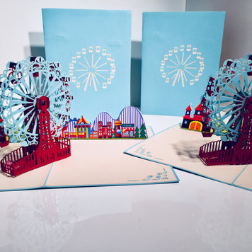 Stunning Turquoise Ferris Wheel & Showground Origami Pop Cards 3D Pop Up Greeting Card Happy Birthday Thank You Handmade Gift Thinking of You Blank Card for Any Occasion Happy Mother's Day Happy Father's Celebrate the Beauty of Architecture