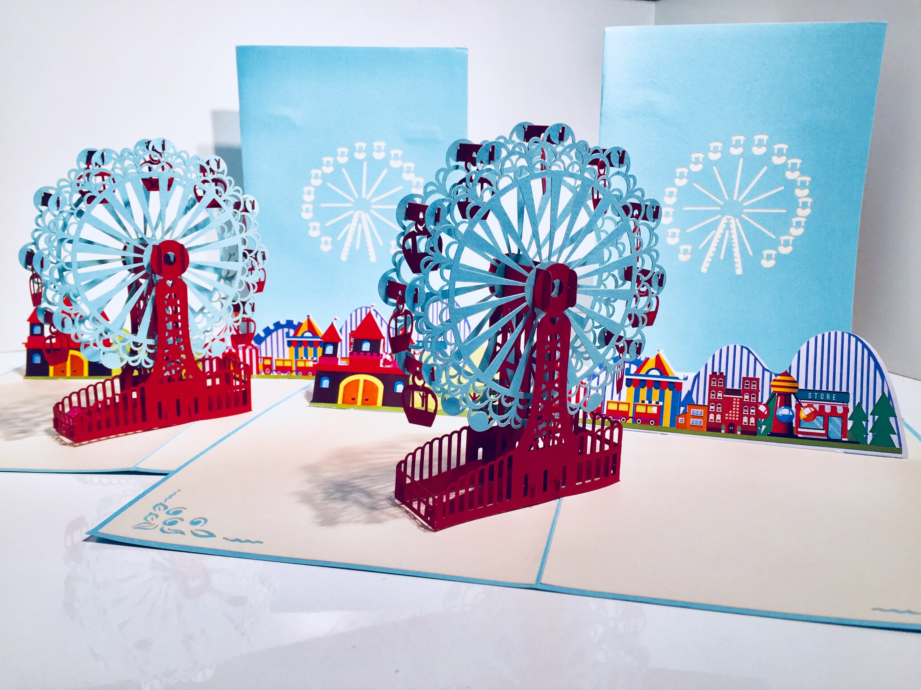 Stunning Turquoise Ferris Wheel & Showground Origami Pop Cards 3D Pop Up Greeting Card Happy Birthday Thank You Handmade Gift Thinking of You Blank Card for Any Occasion Happy Mother's Day Happy Father's Celebrate the Beauty of Architecture