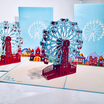 Stunning Turquoise Ferris Wheel & Showground Origami Pop Cards 3D Pop Up Greeting Card Happy Birthday Thank You Handmade Gift Thinking of You Blank Card for Any Occasion Happy Mother's Day Happy Father's Celebrate the Beauty of Architecture