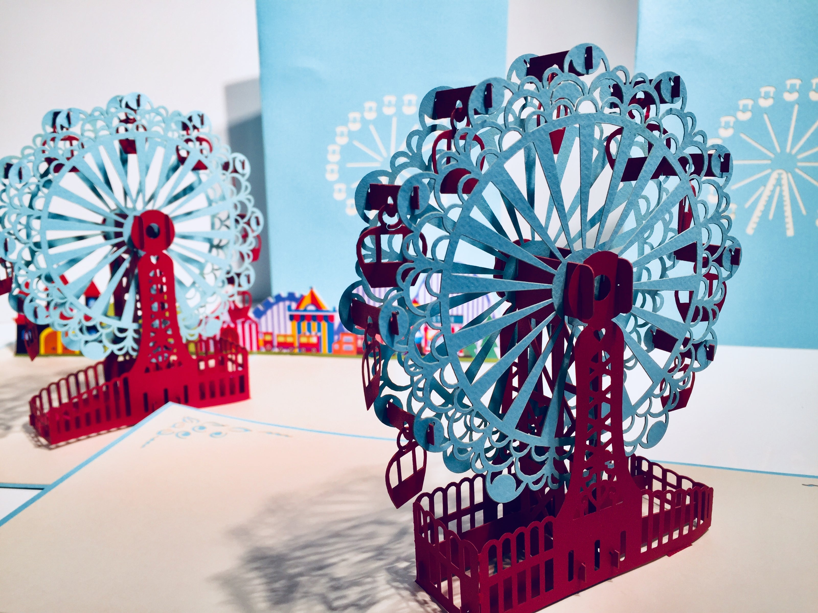 Stunning Turquoise Ferris Wheel & Showground Origami Pop Cards 3D Pop Up Greeting Card Happy Birthday Thank You Handmade Gift Thinking of You Blank Card for Any Occasion Happy Mother's Day Happy Father's Celebrate the Beauty of Architecture