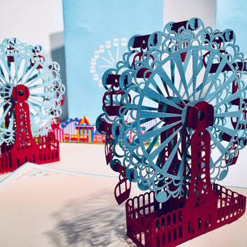 Stunning Turquoise Ferris Wheel & Showground Origami Pop Cards 3D Pop Up Greeting Card Happy Birthday Thank You Handmade Gift Thinking of You Blank Card for Any Occasion Happy Mother's Day Happy Father's Celebrate the Beauty of Architecture