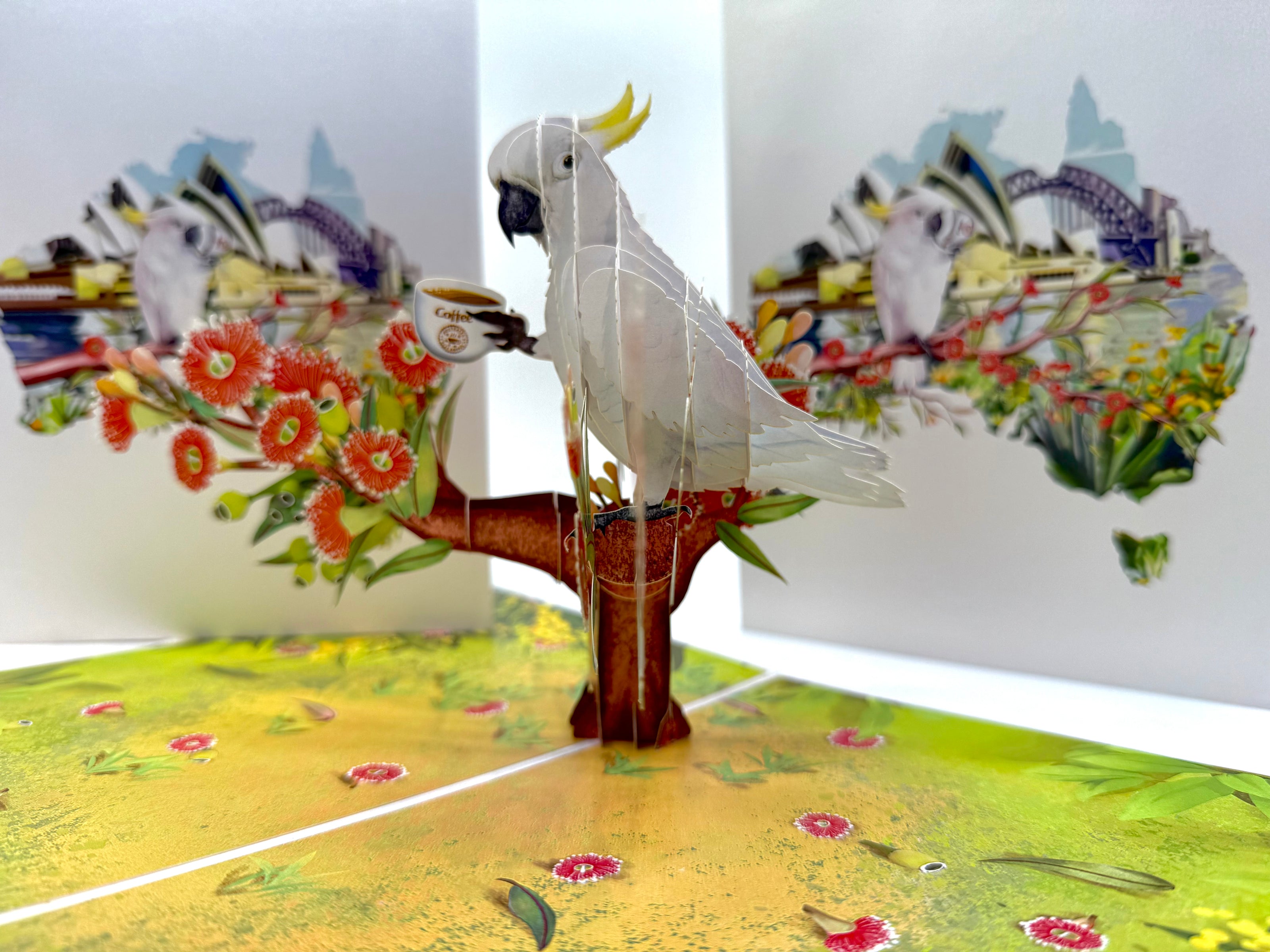 Sulphur-Crested White Cockatoo Having Its Morning Coffee Origami Pop Cards 3D Pop Up Greeting Card Celebrate Happy Birthday Thank You Handmade Best Wishes Gift Thinking of You Blank Card for Any Occasion Happy Mother's Day Happy Father's Day Australiana