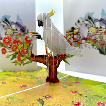Sulphur-Crested White Cockatoo Having Its Morning Coffee Origami Pop Cards 3D Pop Up Greeting Card Celebrate Happy Birthday Thank You Handmade Best Wishes Gift Thinking of You Blank Card for Any Occasion Happy Mother's Day Happy Father's Day Australiana