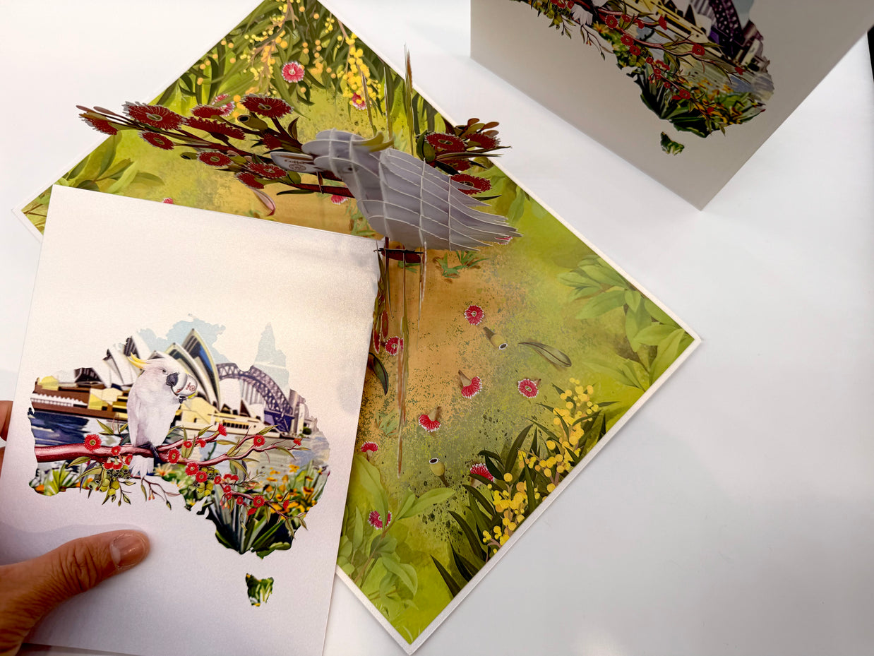 Sulphur-Crested White Cockatoo Having Its Morning Coffee Origami Pop Cards 3D Pop Up Greeting Card Celebrate Happy Birthday Thank You Handmade Best Wishes Gift Thinking of You Blank Card for Any Occasion Happy Mother's Day Happy Father's Day Australiana