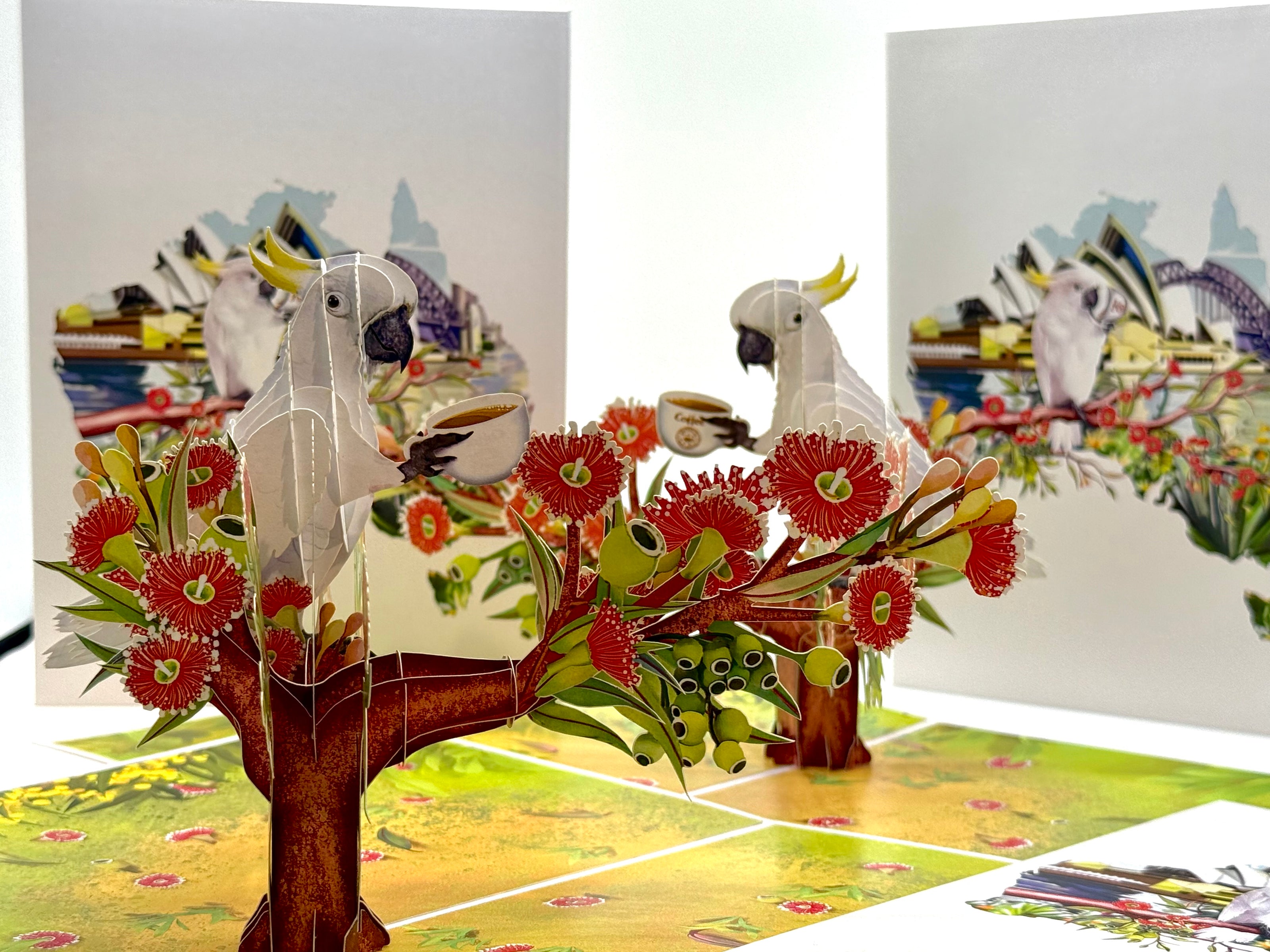 Sulphur-Crested White Cockatoo Having Its Morning Coffee Origami Pop Cards 3D Pop Up Greeting Card Celebrate Happy Birthday Thank You Handmade Best Wishes Gift Thinking of You Blank Card for Any Occasion Happy Mother's Day Happy Father's Day Australiana