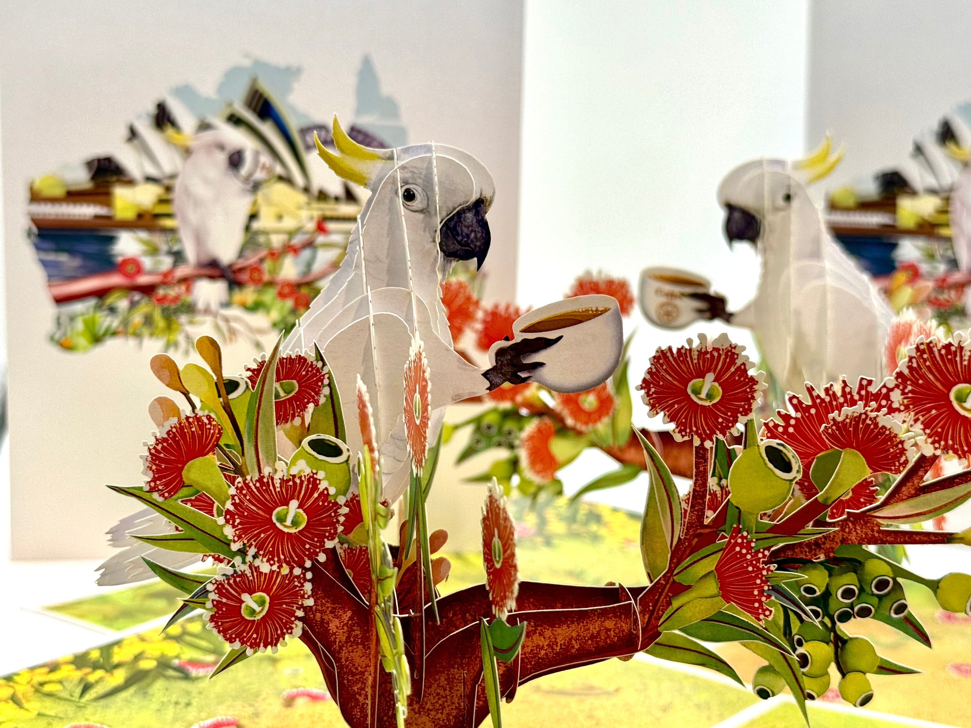 Sulphur-Crested White Cockatoo Having Its Morning Coffee Origami Pop Cards 3D Pop Up Greeting Card Celebrate Happy Birthday Thank You Handmade Best Wishes Gift Thinking of You Blank Card for Any Occasion Happy Mother's Day Happy Father's Day Australiana