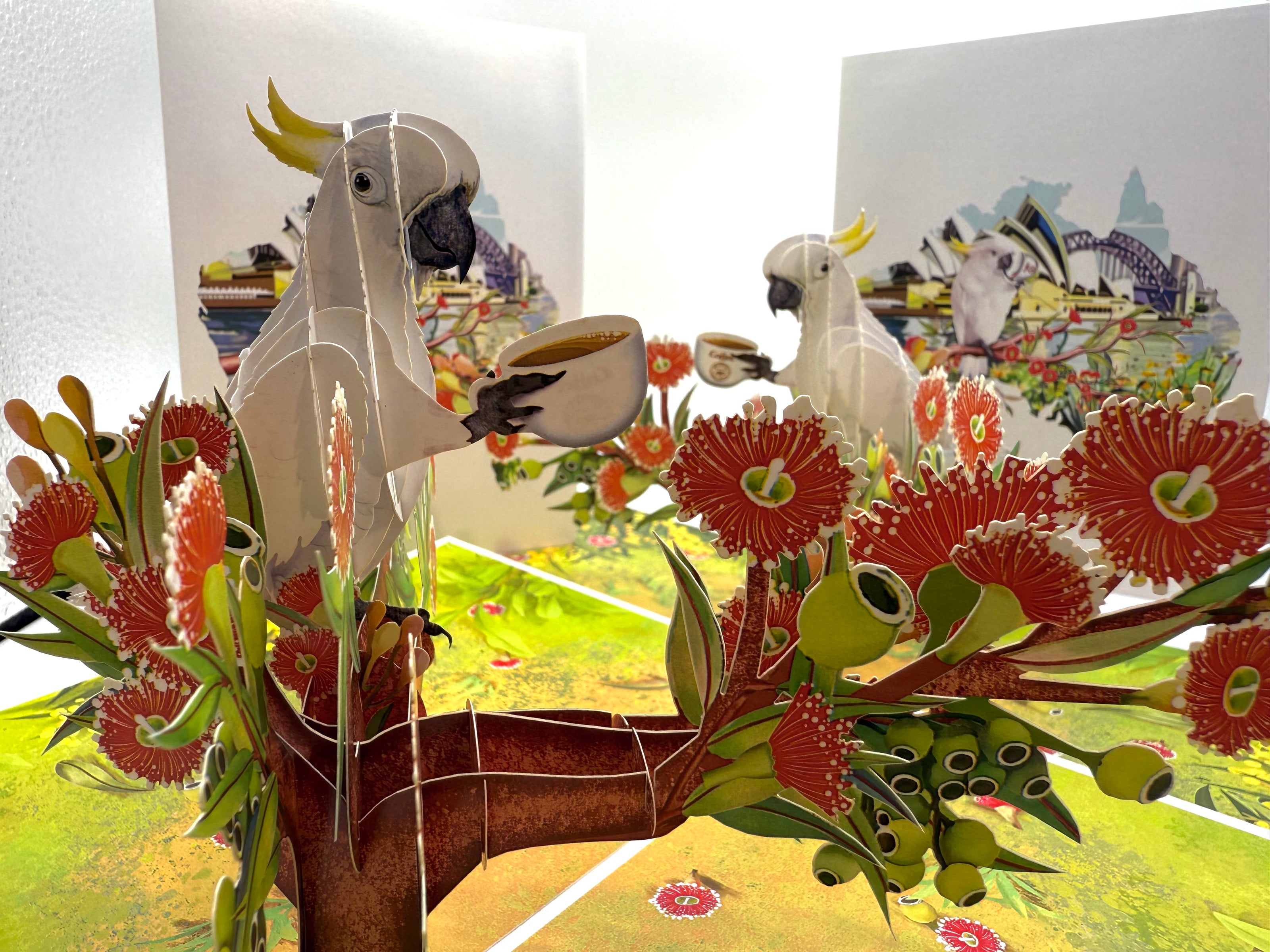 Sulphur-Crested White Cockatoo Having Its Morning Coffee Origami Pop Cards 3D Pop Up Greeting Card Celebrate Happy Birthday Thank You Handmade Best Wishes Gift Thinking of You Blank Card for Any Occasion Happy Mother's Day Happy Father's Day Australiana