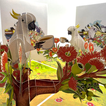 Sulphur-Crested White Cockatoo Having Its Morning Coffee Origami Pop Cards 3D Pop Up Greeting Card Celebrate Happy Birthday Thank You Handmade Best Wishes Gift Thinking of You Blank Card for Any Occasion Happy Mother's Day Happy Father's Day Australiana