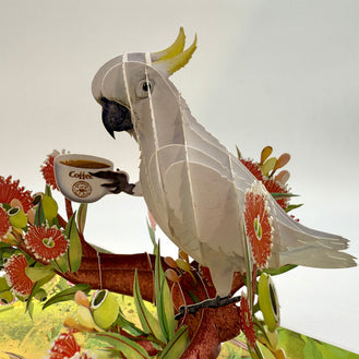 Sulphur-Crested White Cockatoo Having Its Morning Coffee Origami Pop Cards 3D Pop Up Greeting Card Celebrate Happy Birthday Thank You Handmade Best Wishes Gift Thinking of You Blank Card for Any Occasion Happy Mother's Day Happy Father's Day Australiana
