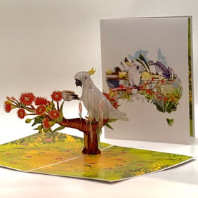 Sulphur-Crested White Cockatoo Having Its Morning Coffee Origami Pop Cards 3D Pop Up Greeting Card Celebrate Happy Birthday Thank You Handmade Best Wishes Gift Thinking of You Blank Card for Any Occasion Happy Mother's Day Happy Father's Day Australiana