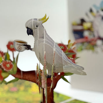 Sulphur-Crested White Cockatoo Having Its Morning Coffee Origami Pop Cards 3D Pop Up Greeting Card Celebrate Happy Birthday Thank You Handmade Best Wishes Gift Thinking of You Blank Card for Any Occasion Happy Mother's Day Happy Father's Day Australiana