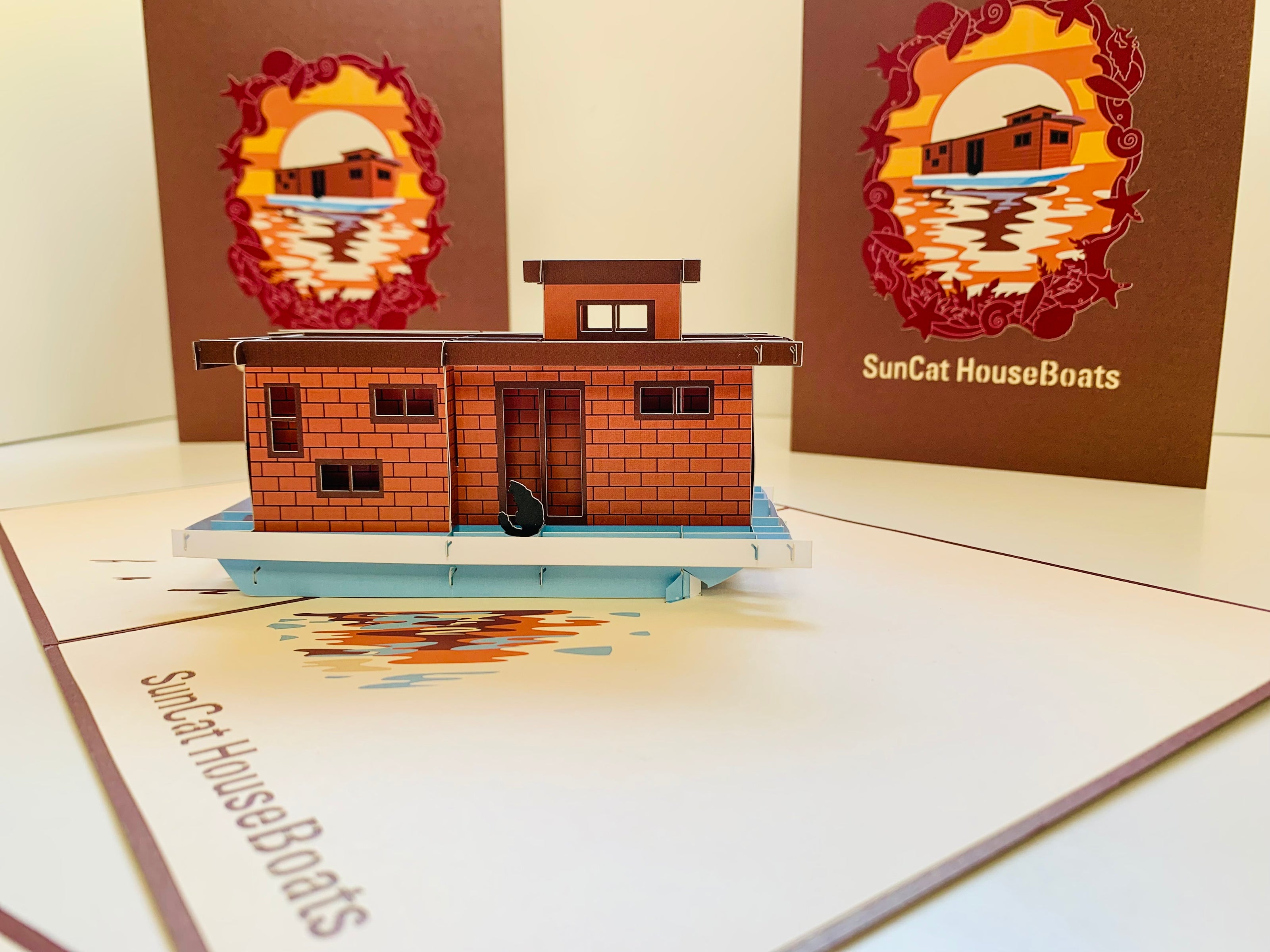 SunCat Houseboats - A Dream Home Origami Pop Cards 3D Pop Up Greeting Card Happy Birthday Thank You Handmade Gift Thinking of You Blank Card for Any Occasion Happy Mother's Day Happy Father's Australiana Celebrate the Beauty