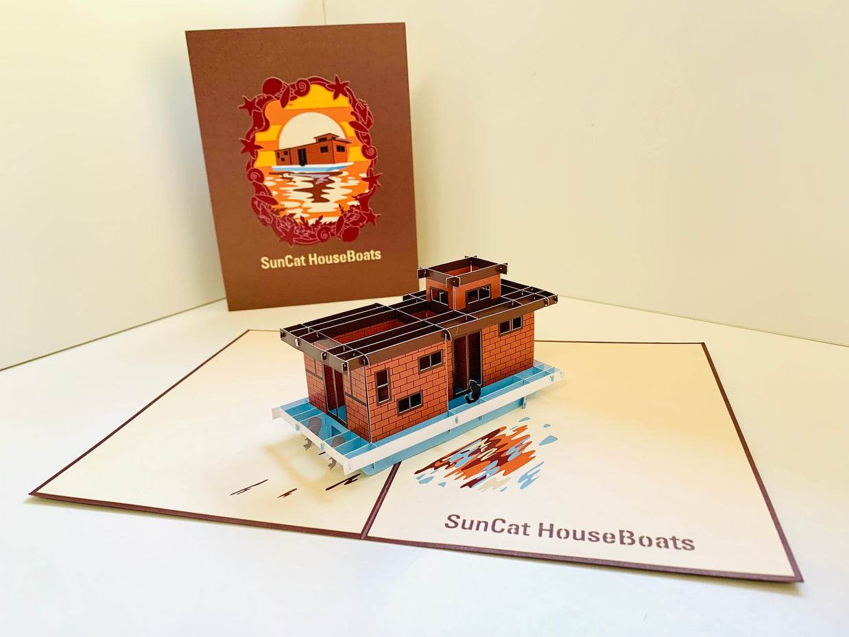 SunCat Houseboats - A Dream Home Origami Pop Cards 3D Pop Up Greeting Card Happy Birthday Thank You Handmade Gift Thinking of You Blank Card for Any Occasion Happy Mother's Day Happy Father's Australiana Celebrate the Beauty