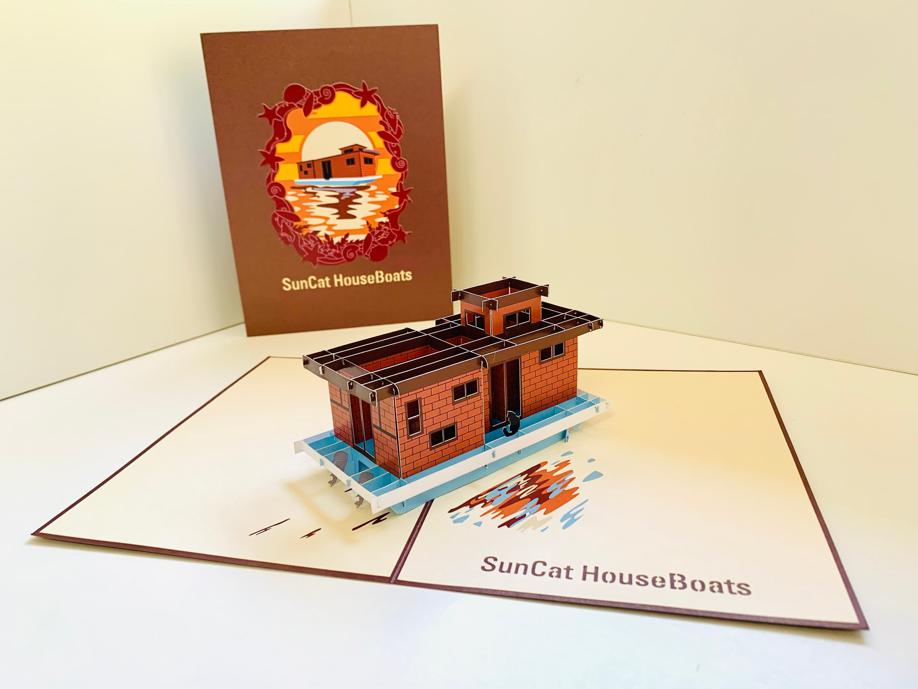 SunCat Houseboats - A Dream Home Origami Pop Cards 3D Pop Up Greeting Card Happy Birthday Thank You Handmade Gift Thinking of You Blank Card for Any Occasion Happy Mother's Day Happy Father's Australiana Celebrate the Beauty