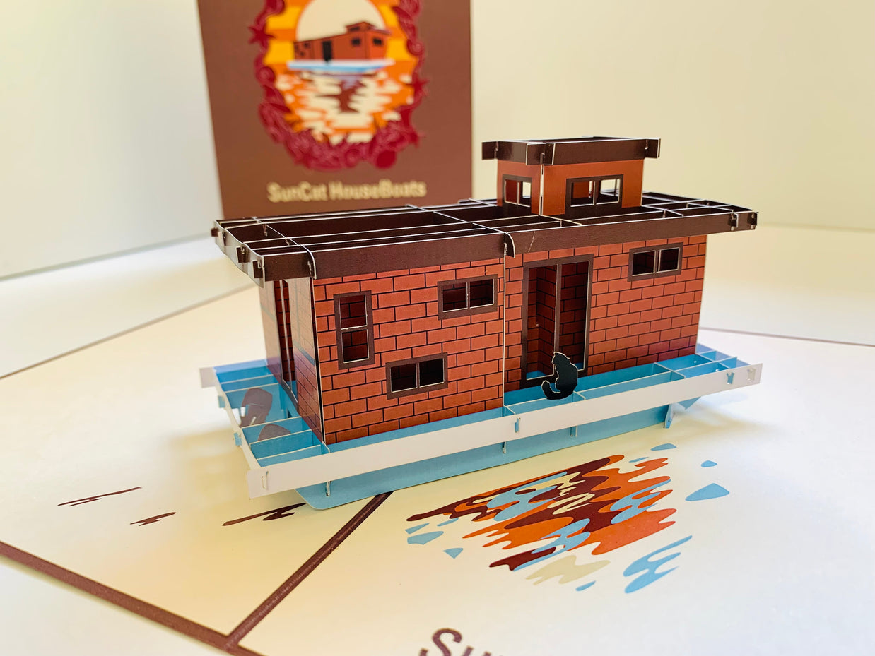 SunCat Houseboats - A Dream Home Origami Pop Cards 3D Pop Up Greeting Card Happy Birthday Thank You Handmade Gift Thinking of You Blank Card for Any Occasion Happy Mother's Day Happy Father's Australiana Celebrate the Beauty