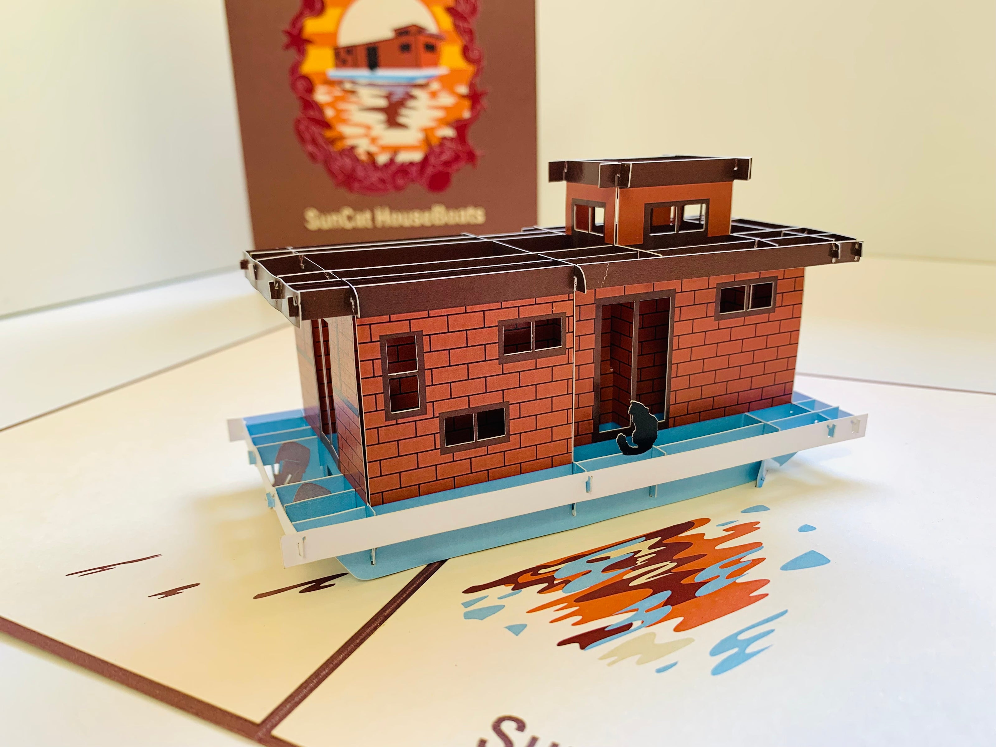 SunCat Houseboats - A Dream Home Origami Pop Cards 3D Pop Up Greeting Card Happy Birthday Thank You Handmade Gift Thinking of You Blank Card for Any Occasion Happy Mother's Day Happy Father's Australiana Celebrate the Beauty