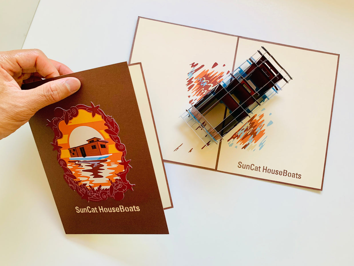 Sun Cat Houseboats - A Dream Home Origami Pop Cards 3D Pop Up Greeting Card Happy Birthday Thank You Handmade Gift Thinking of You Blank Card for Any Occasion Happy Mother's Day Happy Father's Australiana Celebrate the Beauty