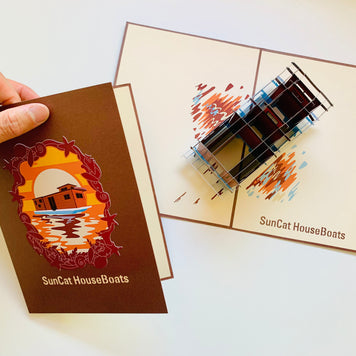 Sun Cat Houseboats - A Dream Home Origami Pop Cards 3D Pop Up Greeting Card Happy Birthday Thank You Handmade Gift Thinking of You Blank Card for Any Occasion Happy Mother's Day Happy Father's Australiana Celebrate the Beauty